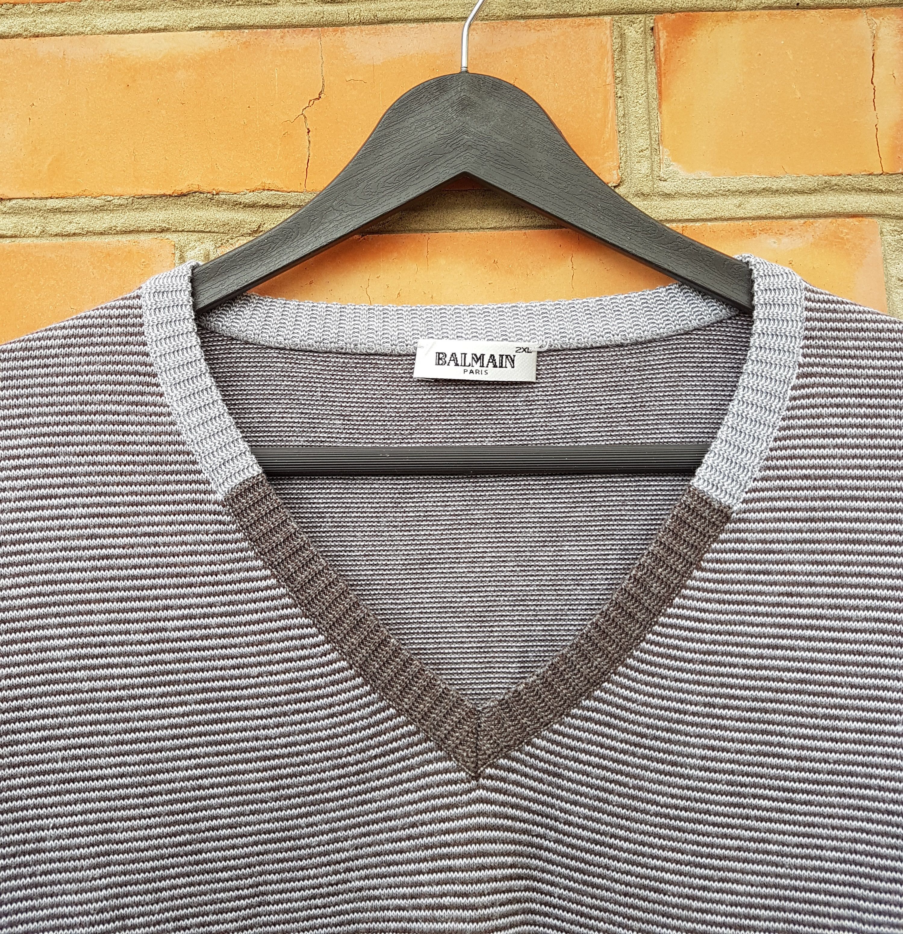 Balmain Balmain Vintage Men's Stripe V Neck Jumper Pullover sz XXL Size US XXL / EU 58 / 5 - 3 Thumbnail