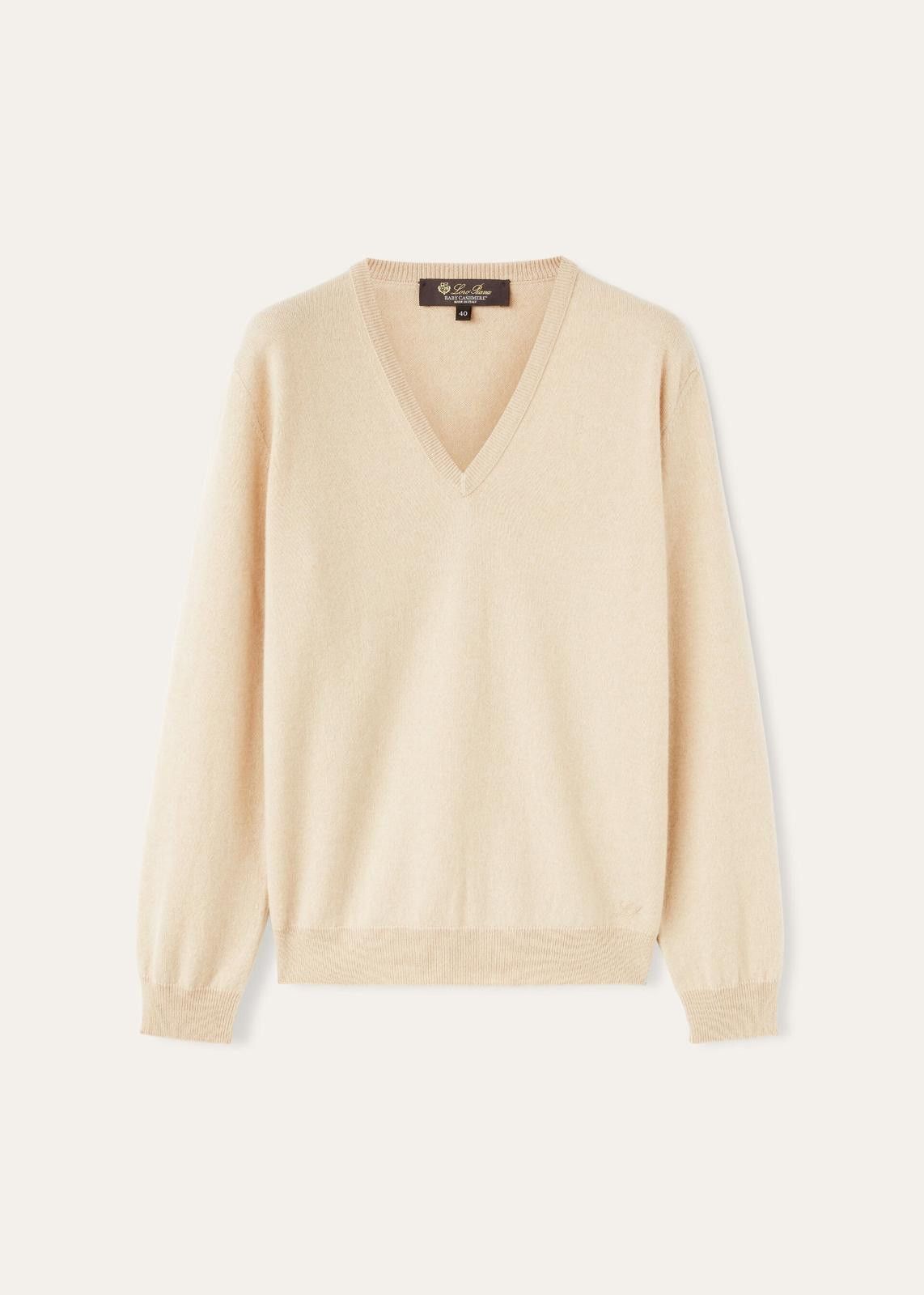 Loro Piana o1srvl11e0125 FAO1994 Arona V-Neck Sweater in Cream Size M / US 6-8 / IT 42-44 - 1 Thumbnail