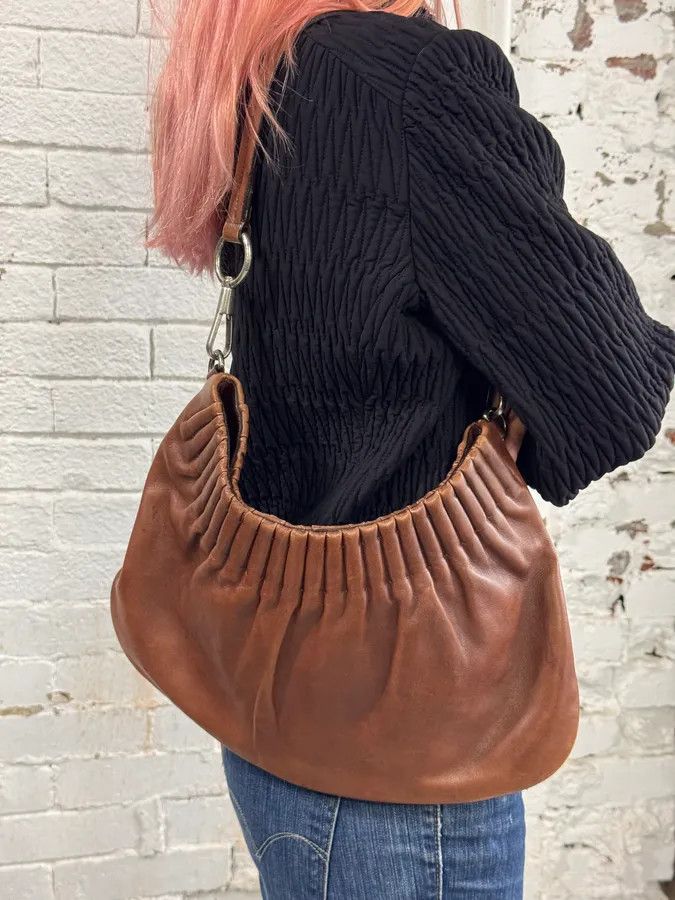 Yves Saint Laurent 2000s Yves Saint Laurent Cognac Leather Ruched Handle Bag Size ONE SIZE - 2 Thumbnail