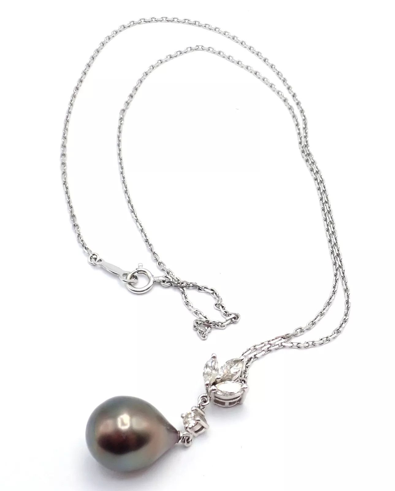 Mikimoto 18k White Gold Tahitian Pearl Diamond Pendant Necklace Size ONE SIZE - 3 Thumbnail