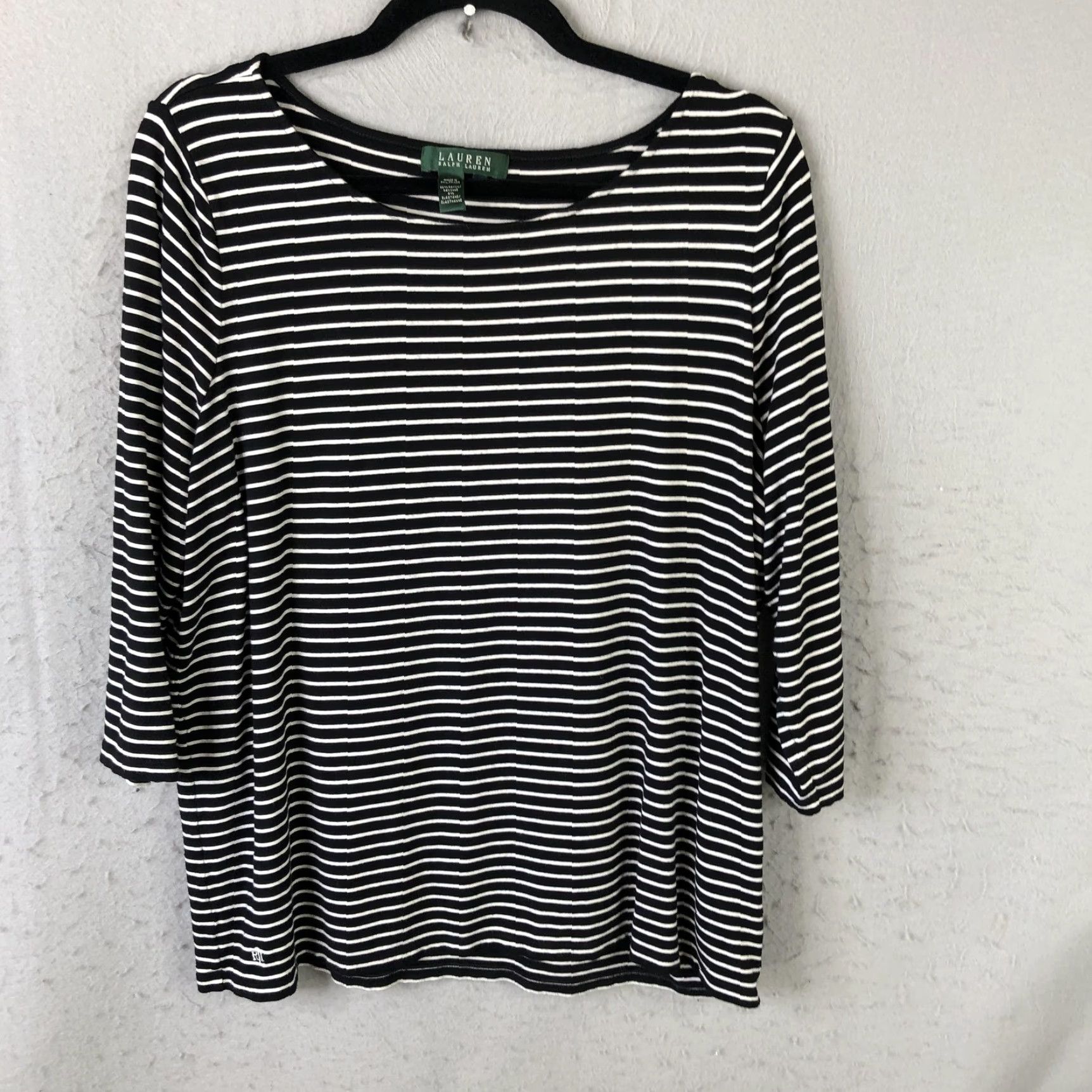 Ralph Lauren Lauren Ralph Lauren Shirt Womens 2X Black Stripe Boat Neck 3/4 Sleeve Stretch Size XXL / US 16-18 / IT 52-54 - 2 Thumbnail
