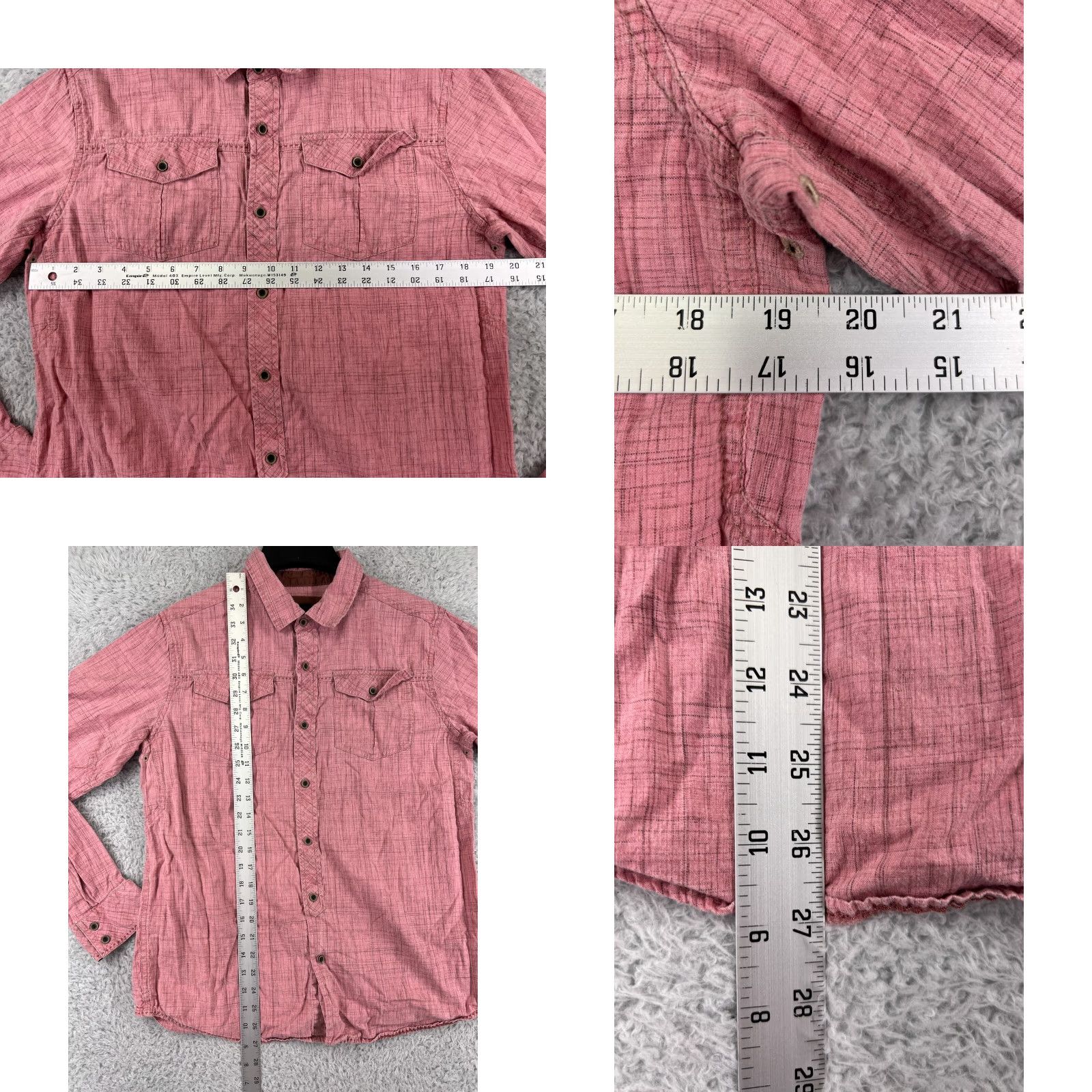 Prana prAna Mens Button-Up Shirt Medium Pink Long Sleeve With Pockets Crosshatch Pattern Size US M / EU 48-50 / 2 - 9 Thumbnail