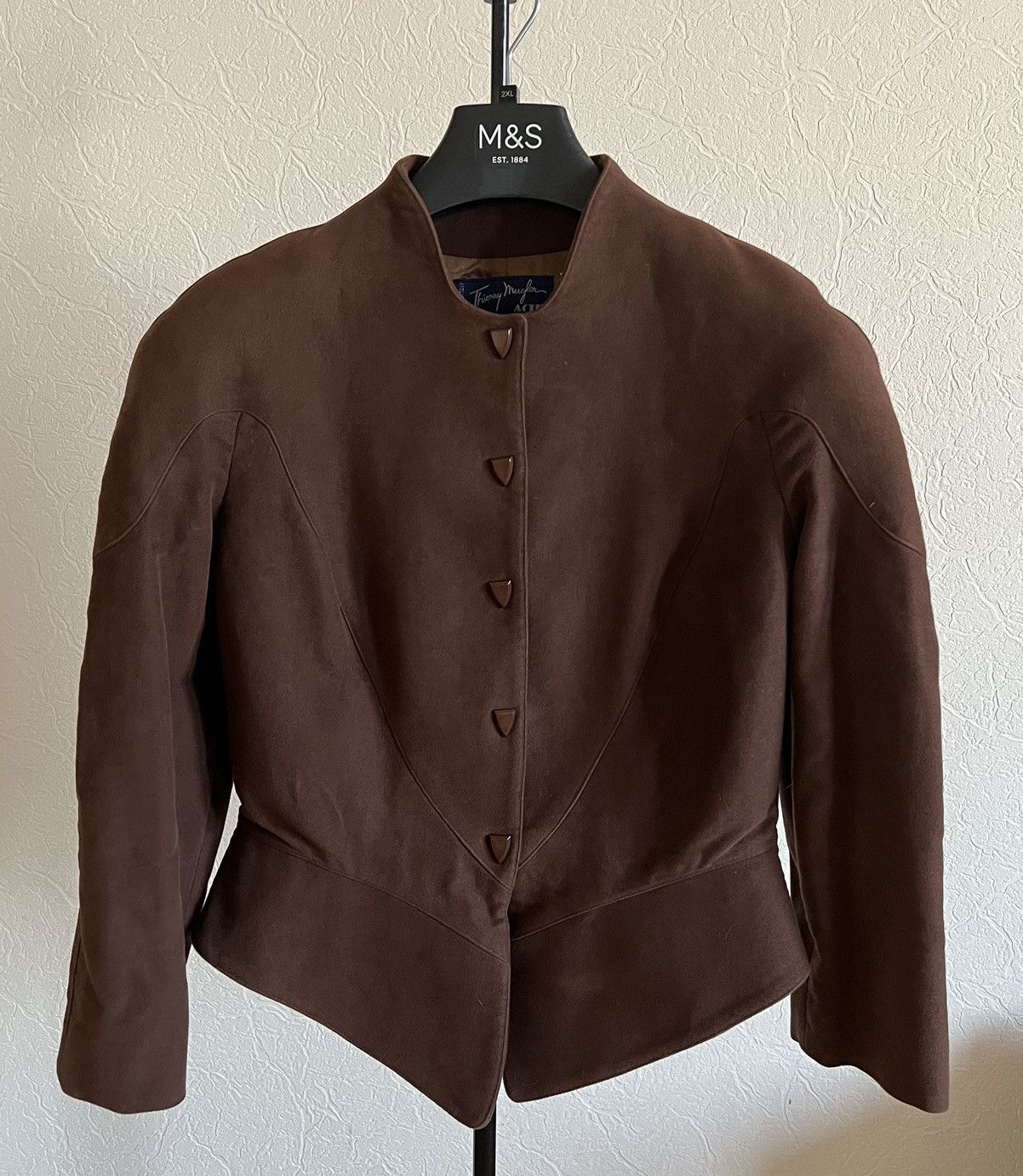 image of Archival Clothing Archive Vintage 90’S Thierry Mugler Suede Short Jacket in Brown, Women's (Size La