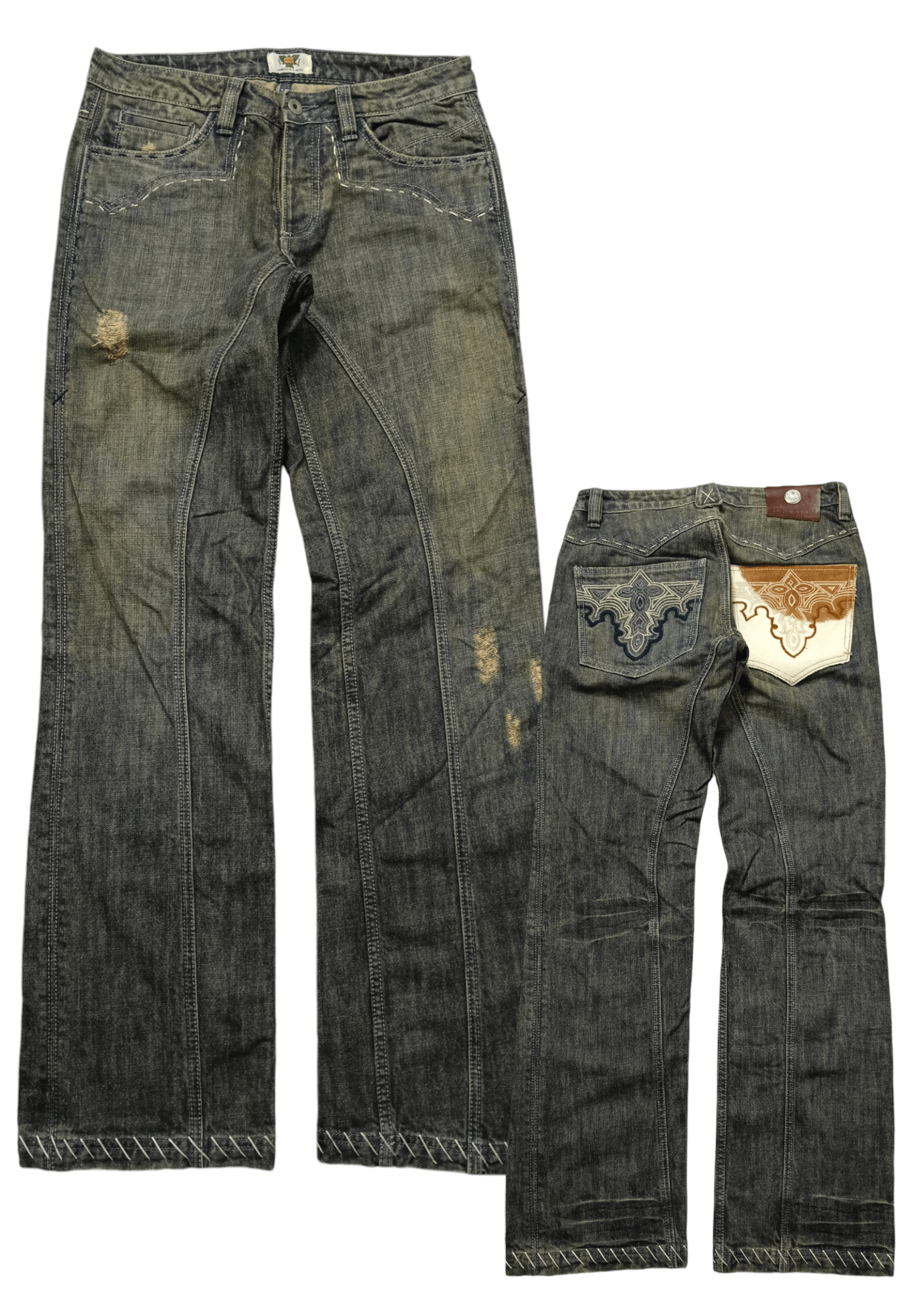 Antik Denim × Rusty SICK🔥RECONSTRUCTED ANTIK DENIM LEATHER BACK POCKET Size US 29 - 1 Thumbnail
