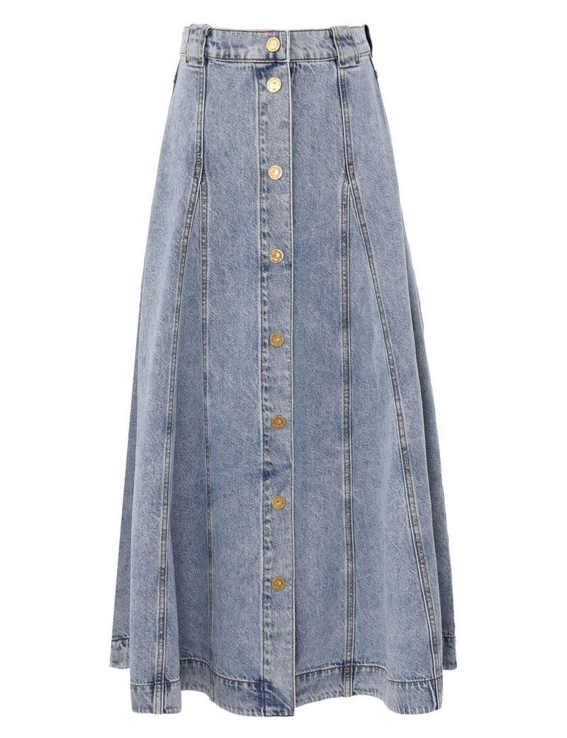 Zimmermann oc11z0226 Illuminate Denim Flare Skirt In Blue Size 26" / US 2 / IT 38 - 1 Thumbnail