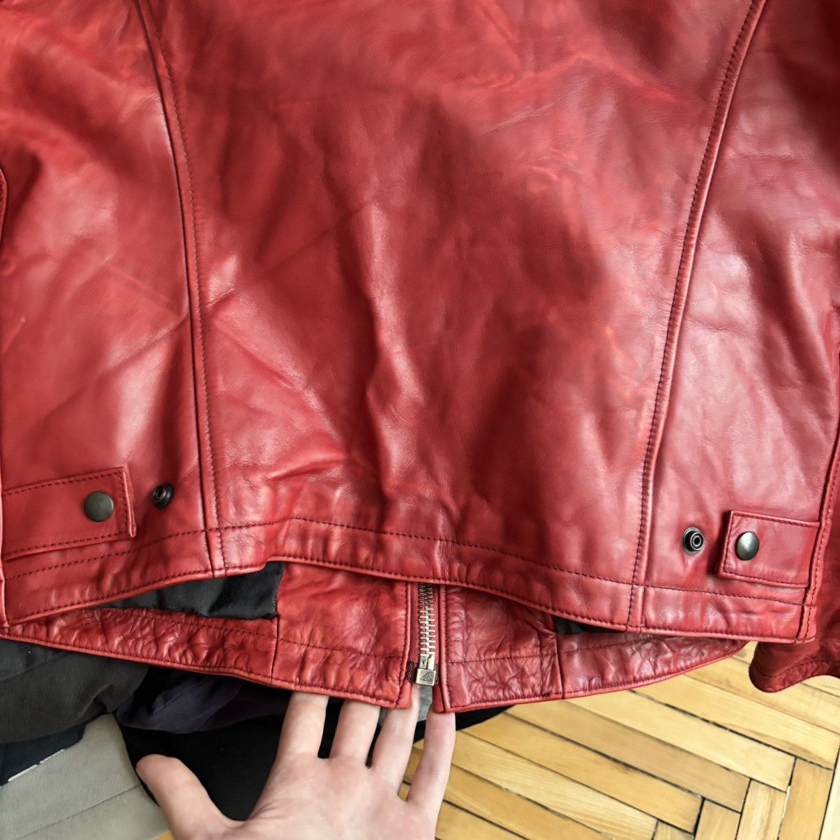 Vintage Vintage 1973 Italy Moto Real Red Leather Jacket Lampo Zip Size US M / EU 48-50 / 2 - 18 Thumbnail