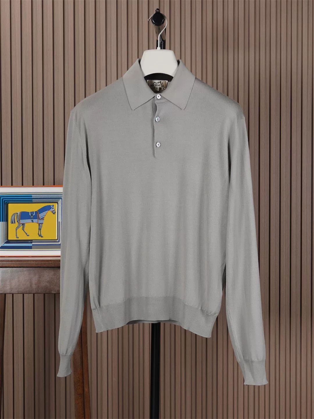 Hermes Hermes Men's Gray Knit Polo Shirt Size US M / EU 48-50 / 2 - 1 Thumbnail