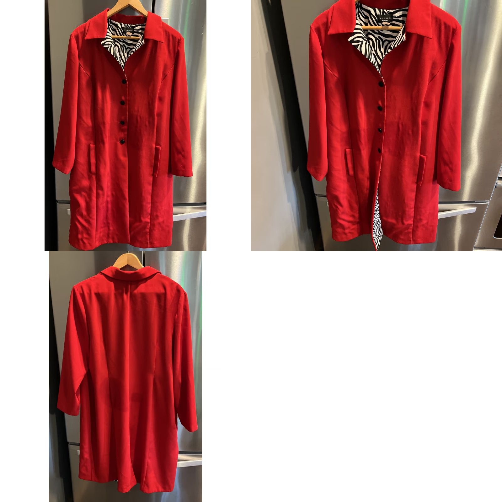Vintage VIRGO WOMAN 2XL Long Red Button Jacket Duster Zebra Print Lining Trench Coat Unisex Adults Size XXL / US 16-18 / IT 52-54 - 10 Thumbnail