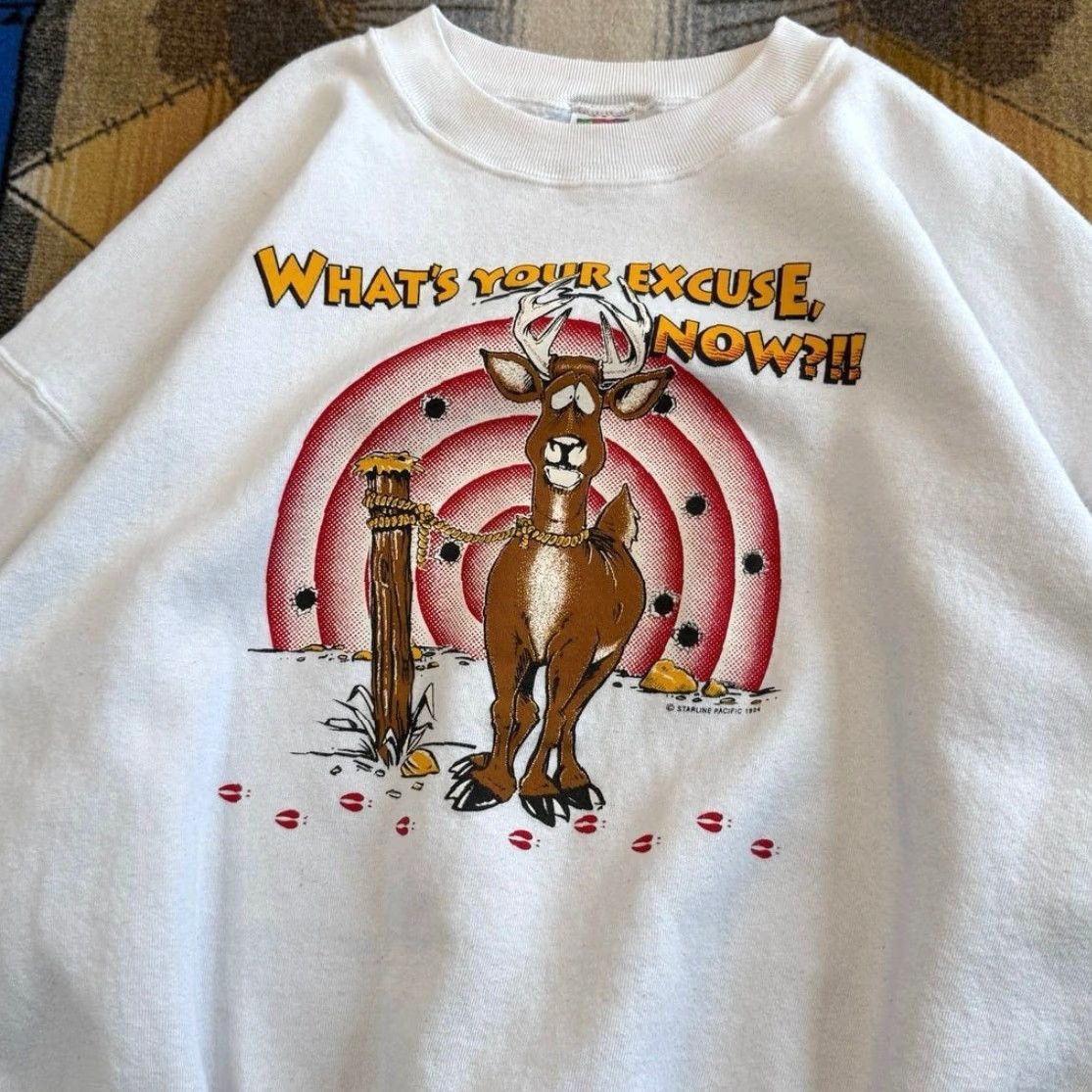 Fruit Of The Loom VINTAGE Deer Hunting 90s Funny Humor Crewneck Sweatshirt 2XL Men White Fruit of the Loom Sweatshirt Size US XXL / EU 58 / 5 - 3 Thumbnail