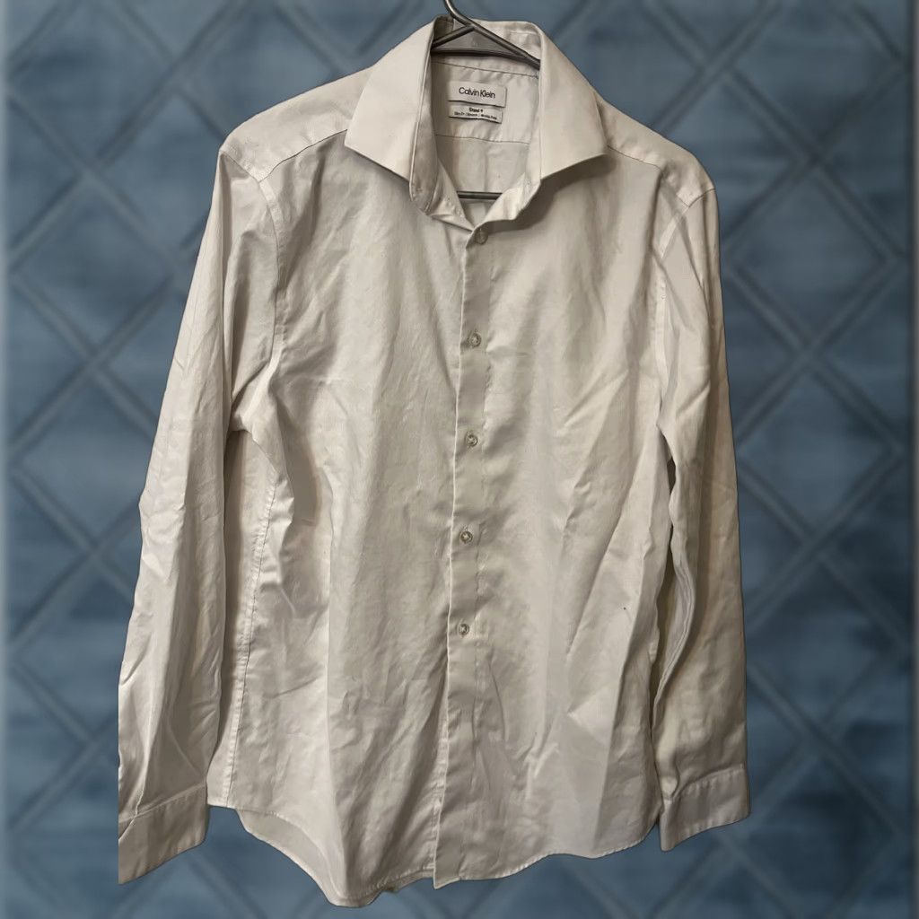 Calvin Klein Calvin Klein Collection Shirt Mens Slim Button-Down Long Sleeve White Medium Steel+ Stretch Cotton & Elastine Closure Button Neckline Collared Dickie? Size US M / EU 48-50 / 2 - 1 Thumbnail