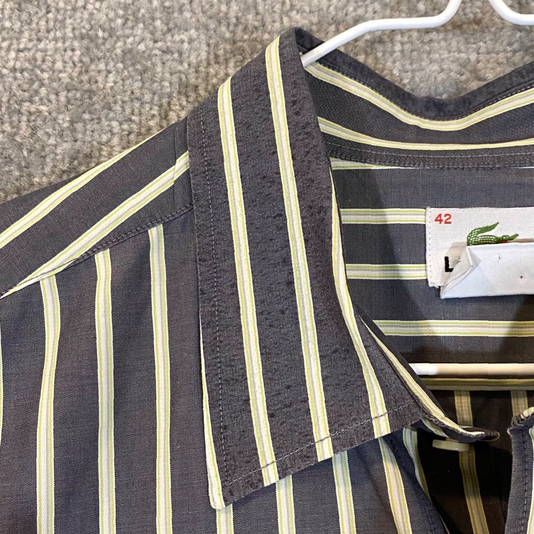 Lacoste VINTAGE Lacoste Shirt Mens 42 Gray Green Striped Button-Up Dress Top L/S France Mens Size US XL / EU 56 / 4 - 5 Thumbnail