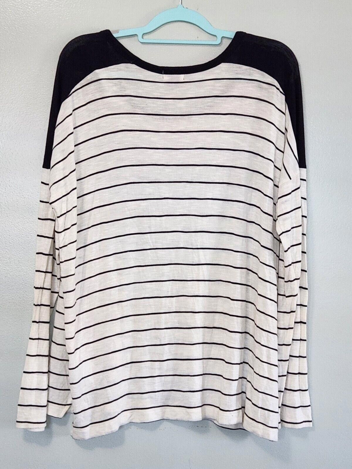 Old Navy Old Navy Shirt Large Tunic Top Black Cream Striped Size L / US 10 / IT 46 - 2 Thumbnail