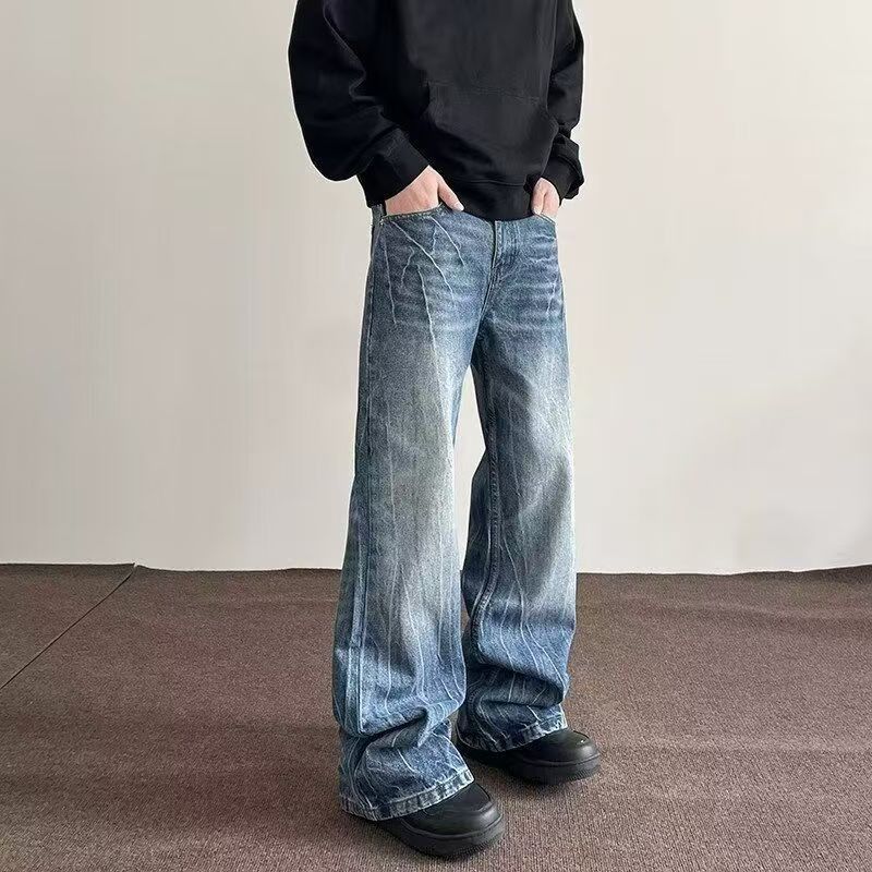 Japanese Brand Blue men's washed vintage street lightning wide-leg jeans Size US 32 / EU 48 - 1 Thumbnail