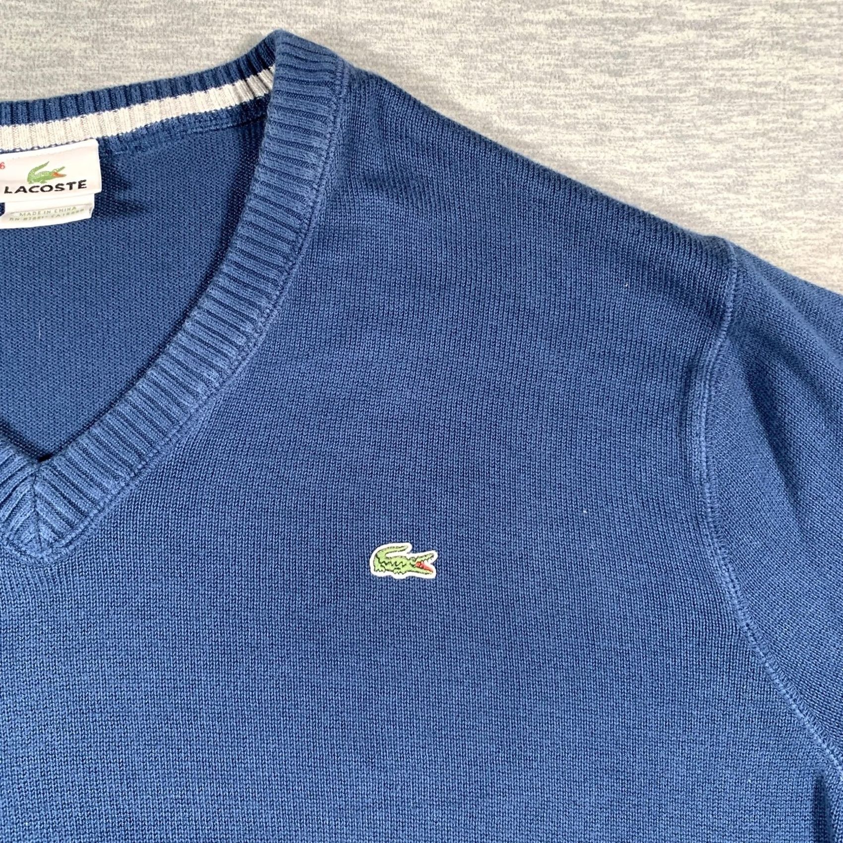 Lacoste Lacoste Sweater Pullover Mens XL Blue V-Neck 100% Cotton Croc Logo Knit Solid Long Sleeve Size US XL / EU 56 / 4 - 5 Thumbnail