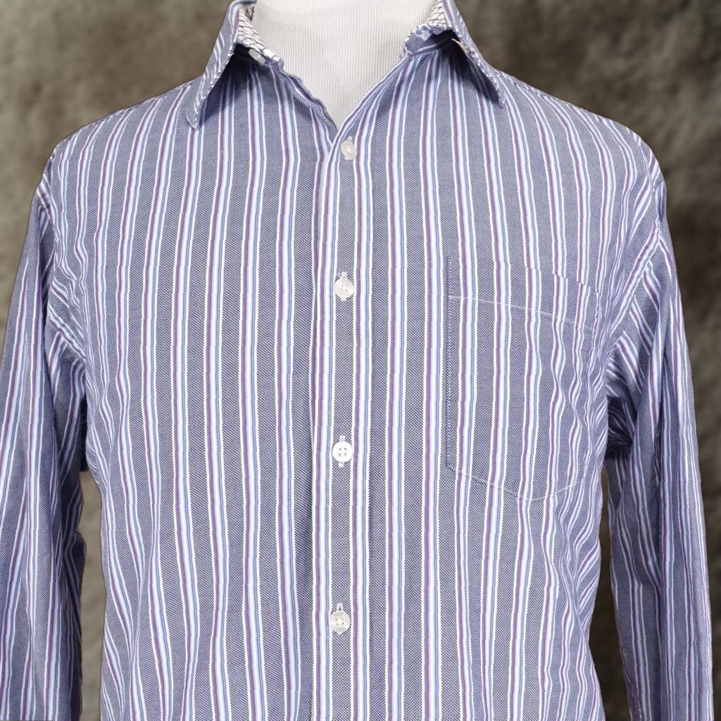 Johnston & Murphy VINTAGE Johnston & Murphy Shirt Mens XL Blue Striped Tailored Fit Cotton Long Sleeve Size US XL / EU 56 / 4 - 1 Thumbnail