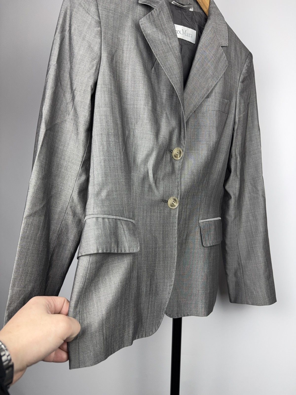 Max Mara Luxury Retro Style 00s MaxMara Grey Tailored Blazer Jacket Size S / US 4 / IT 40 - 5 Thumbnail