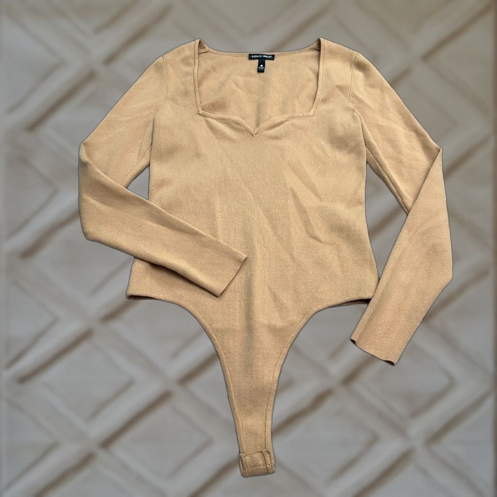 AQUA Aqua Scout The City Bodysuit Womens Large Brown Long Sleeve Sweetheart Knit Size L / US 10 / IT 46 - 1 Thumbnail