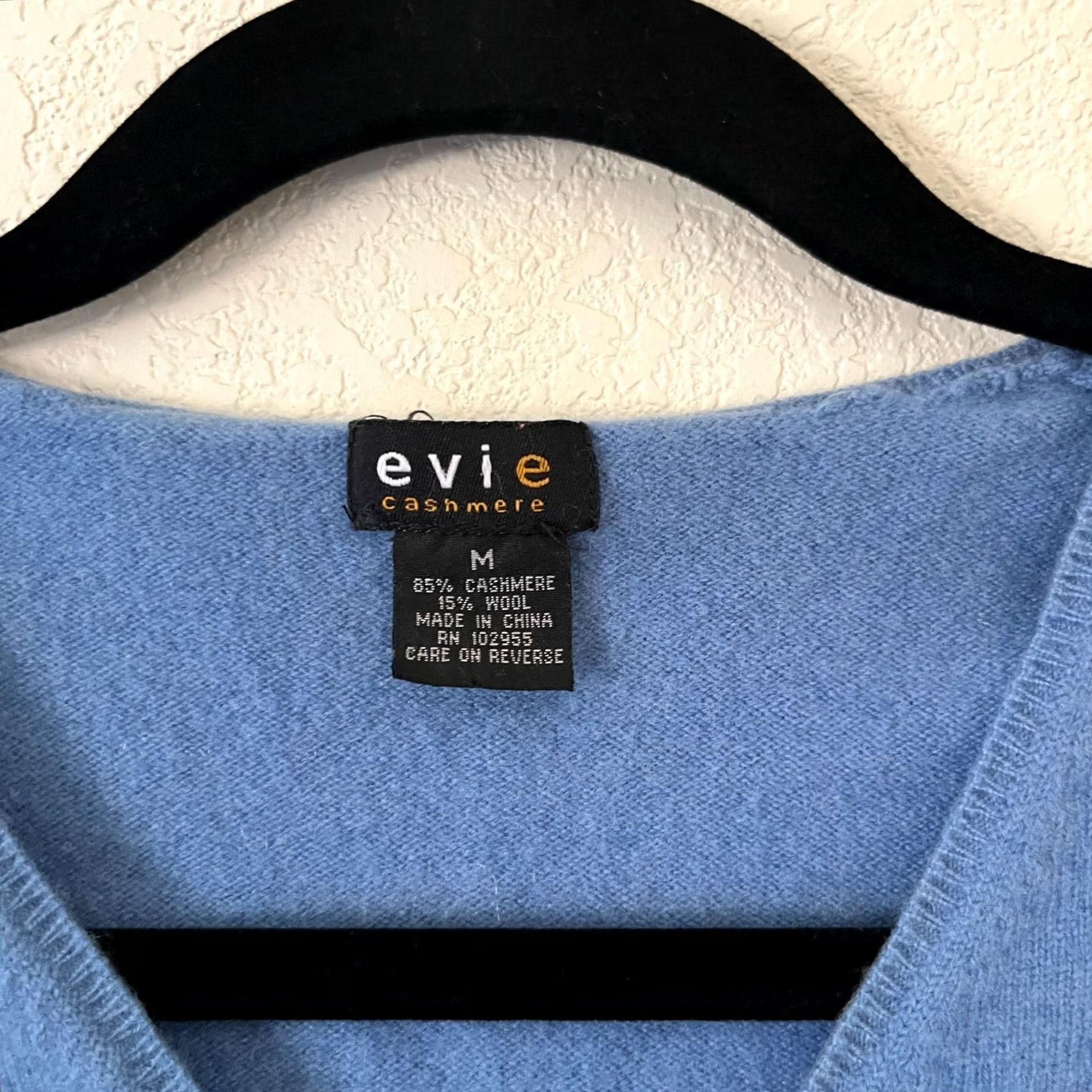 Vintage Evie Womens V-Neck Sweater Blue Knit Pullover Lightweight Cashmere/Wool Medium Size M / US 6-8 / IT 42-44 - 3 Thumbnail