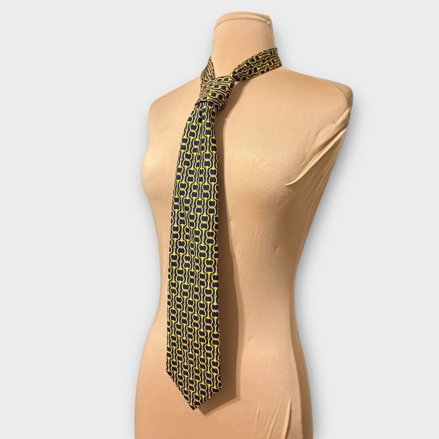 Burberry Burberry Horsebit Tie Navy Blue Yellow Silk Classic Preppy A Size ONE SIZE - 2 Thumbnail