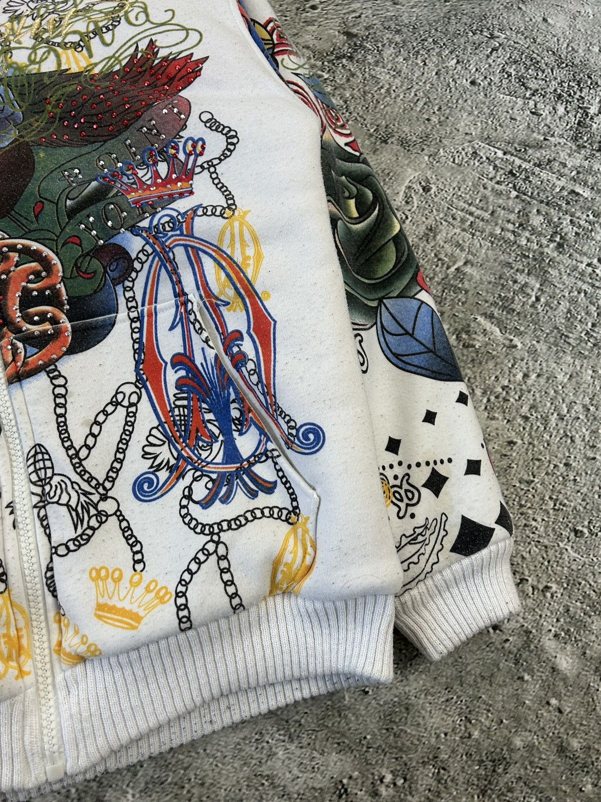 Really Point Y2K vintage zip hoodie white fur Ed Hardy