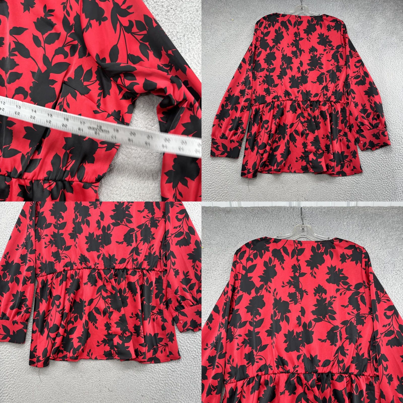 Vintage Lane Bryant Floral Red Long Sleeve Elastic Waist Midi Dress Size 18 NEW Size XXL / US 16-18 / IT 52-54 - 8 Thumbnail