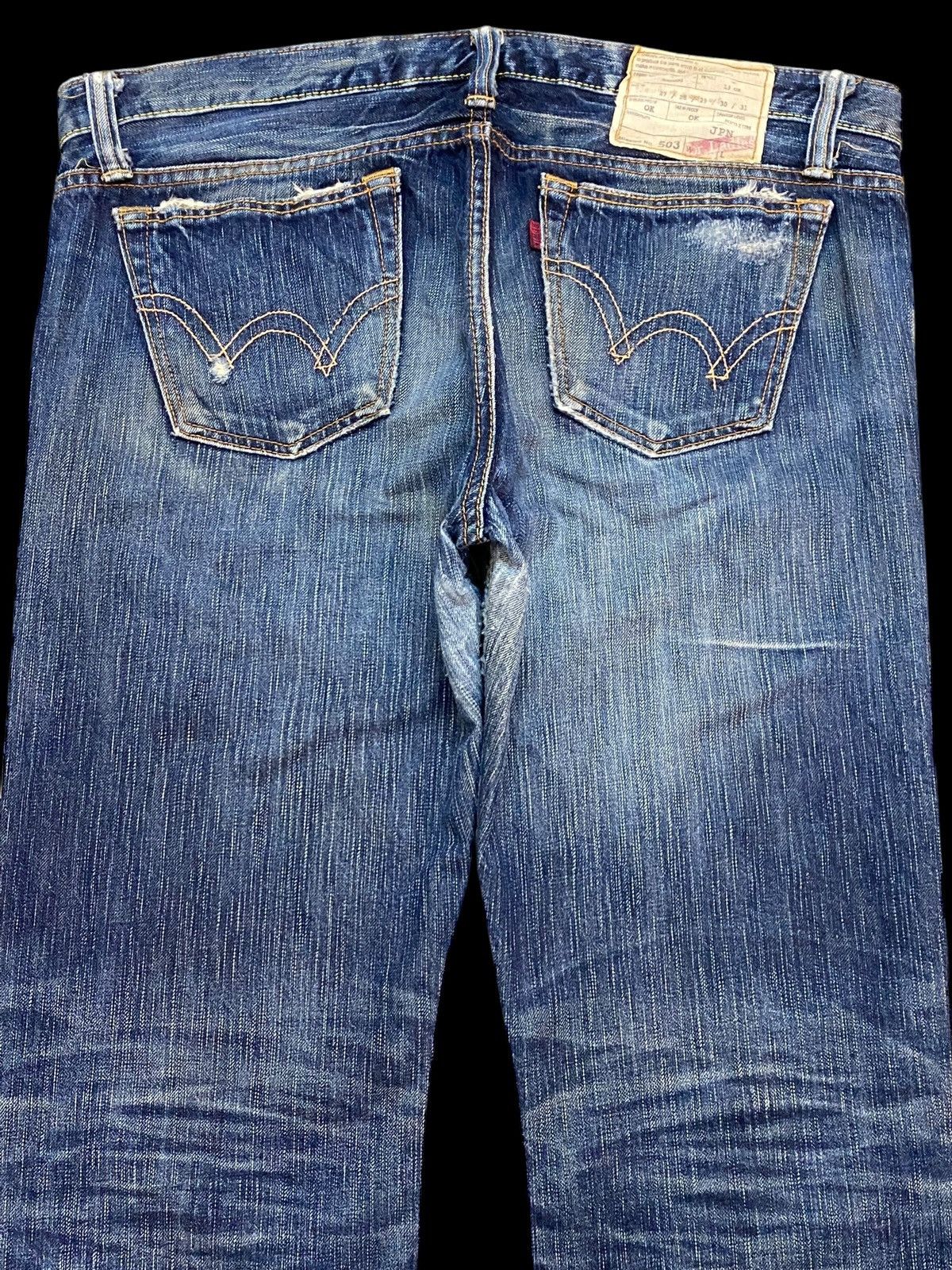 Edwin Vintage Edwin Blue Wash Distressed Flare Jeans Size 35" - 4 Thumbnail