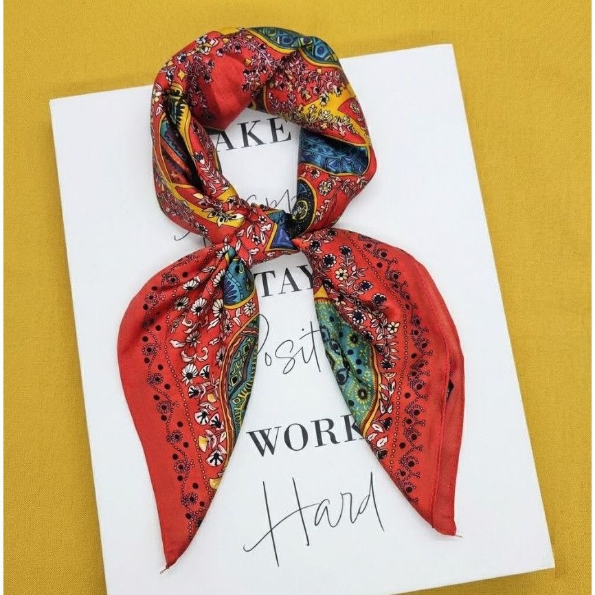 Other ✨New Elegant Bandana Square Scarf Silky Satin Red Floral Lea Size ONE SIZE - 1 Thumbnail