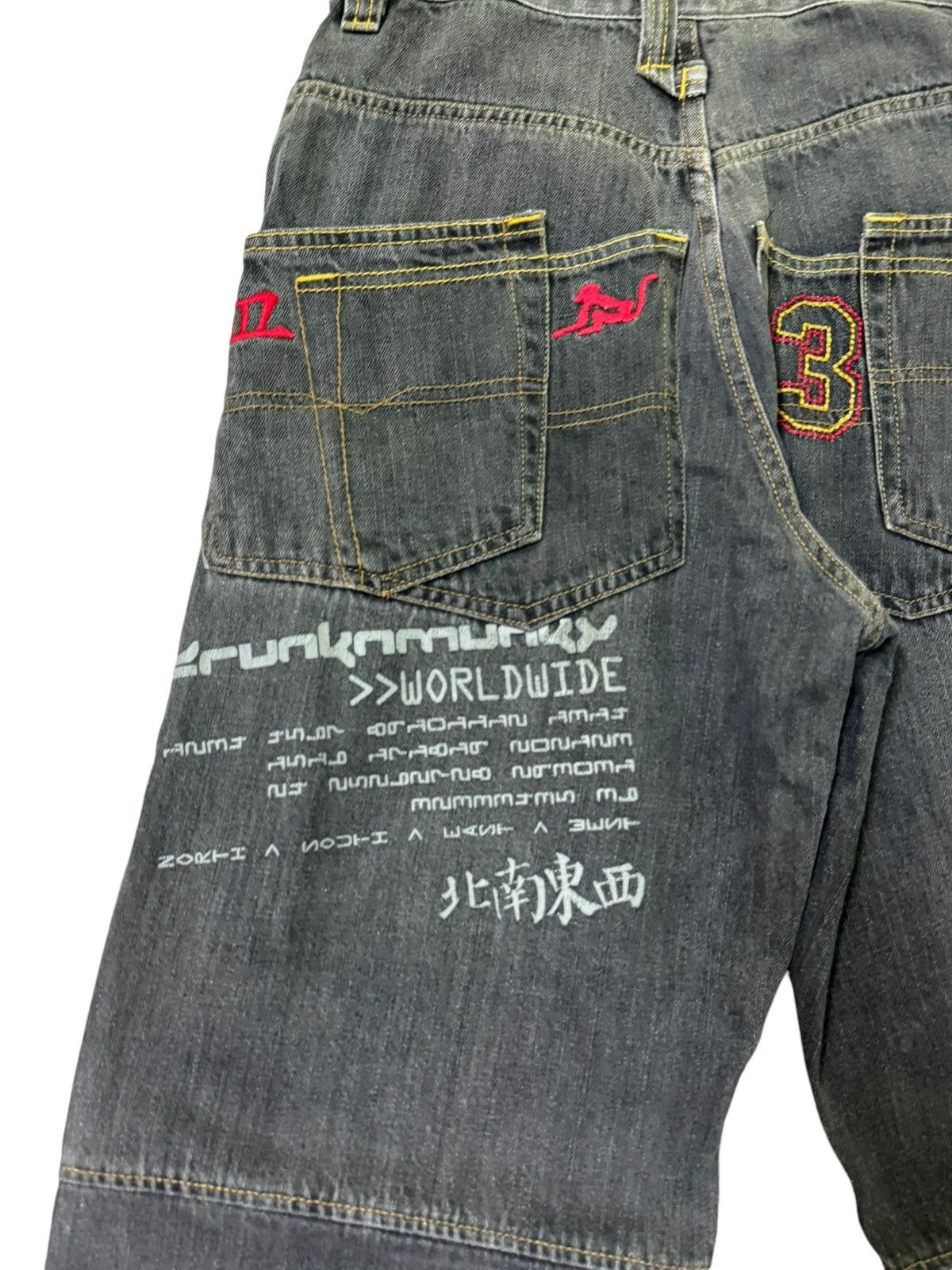 DrunknMunky × Japanese Brand Baggy DRUNKN MUNKY Embroidery Logo Poem Design Denim Size US 28 / EU 44 - 12 Thumbnail