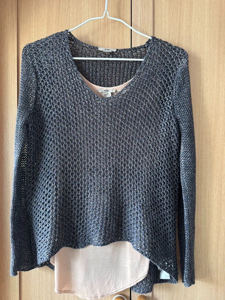 HELMUT LANG Gray lace-knitted sweater