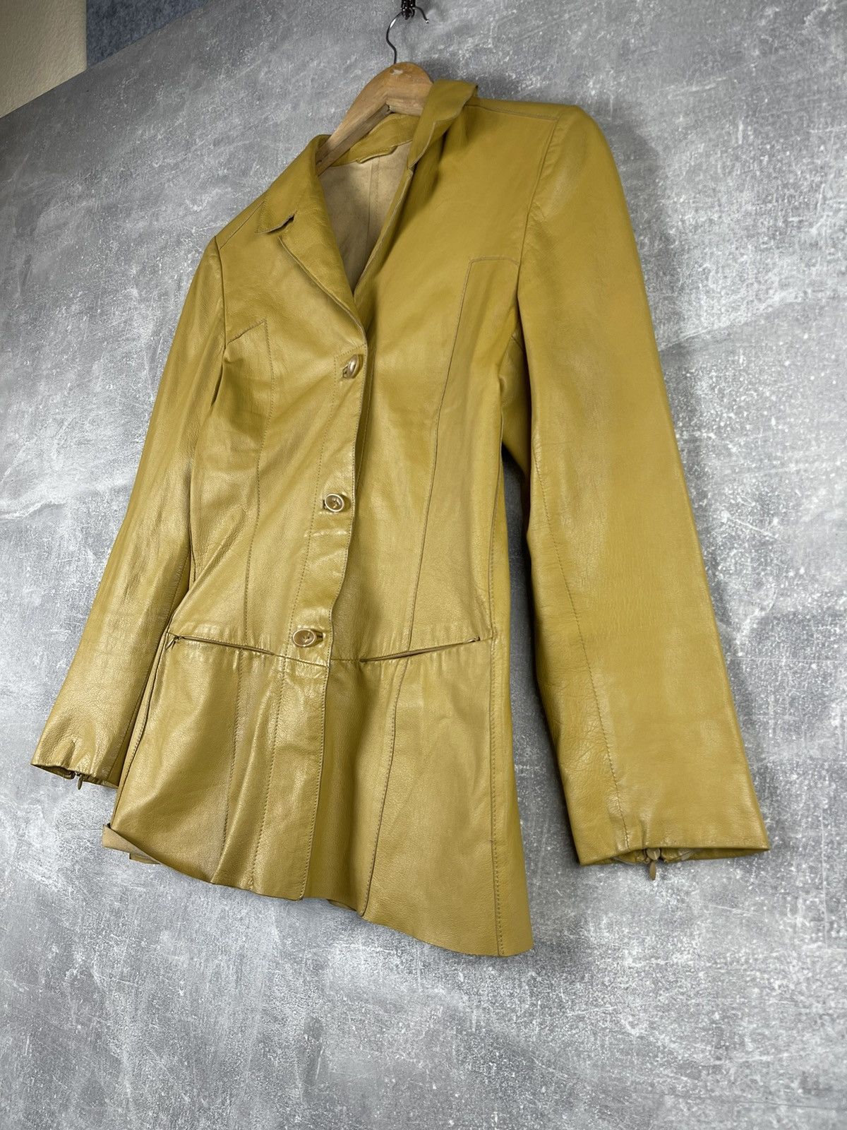 Genuine Leather × Mandelli Enrico Mandelli Leather Yellow Jacket Coat Size M / US 6-8 / IT 42-44 - 3 Thumbnail