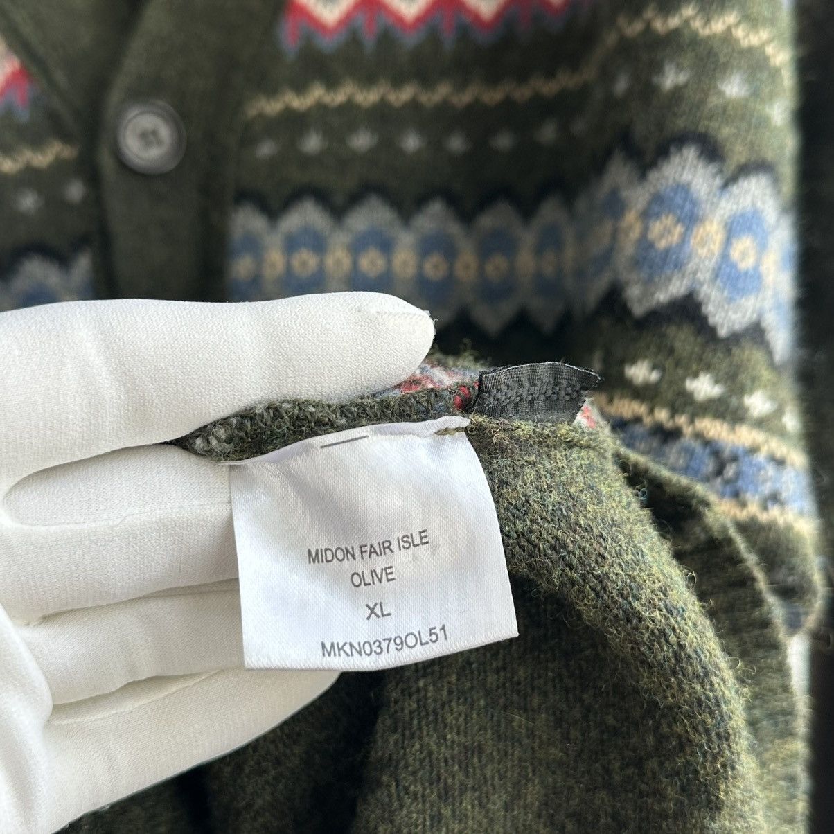Barbour × Vintage Vintage Barbour Midon Fair Isle Olive Cardigan Size US XL / EU 56 / 4 - 12 Thumbnail