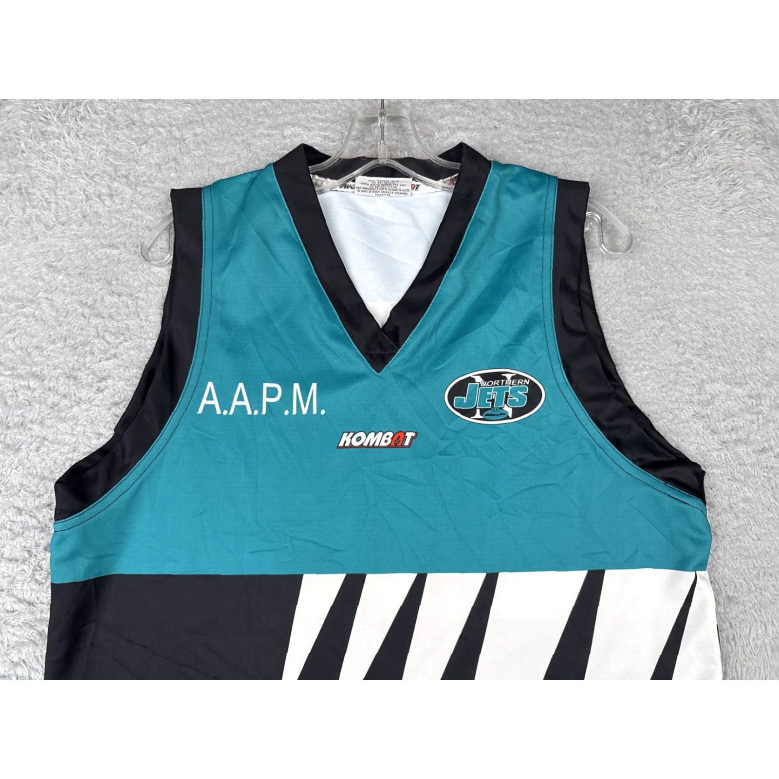 Vintage Kombat Northern Jets Jersey Mens M Sleeveless Teal Black 18 AFL V-Neck Tank Shirt Sports Graphic Print Lightweight Breathable Size US M / EU 48-50 / 2 - 4 Thumbnail