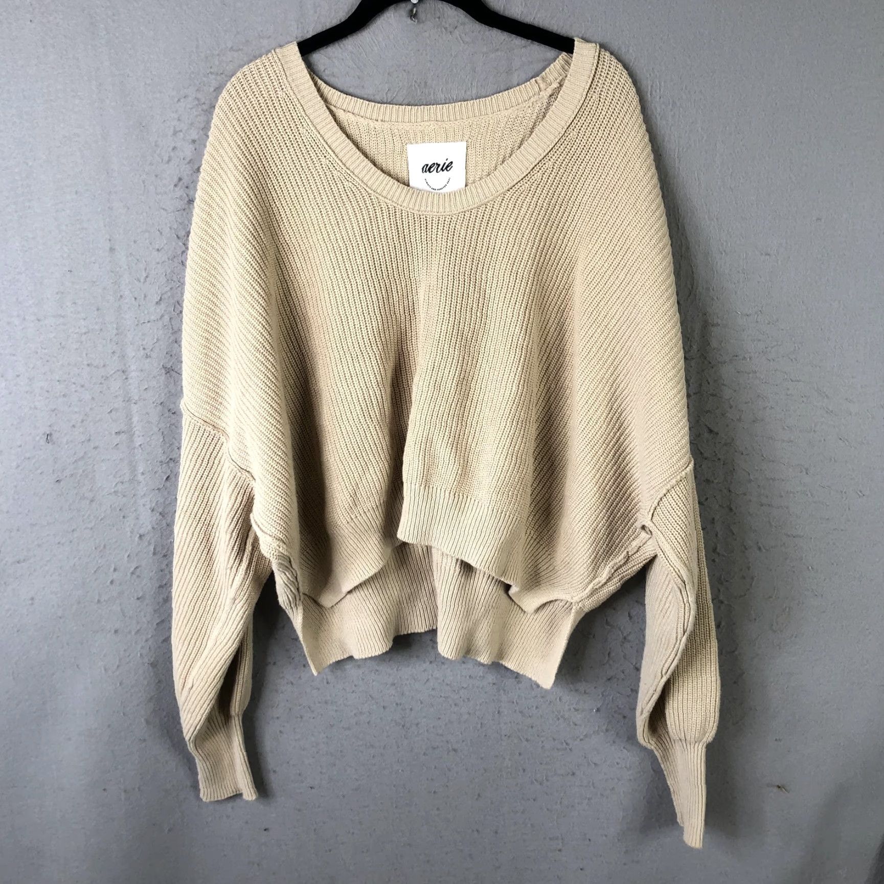 Vintage Aerie Sweater Womens Medium Beige Oversized Dolman Sleeve Boat Neck Pullover Size M / US 6-8 / IT 42-44 - 2 Thumbnail