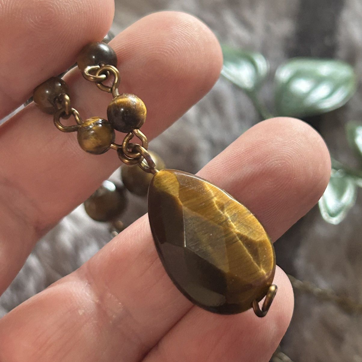 Handmade Handcrafted teardrop genuine stone tigers eye brass set Size ONE SIZE - 2 Thumbnail