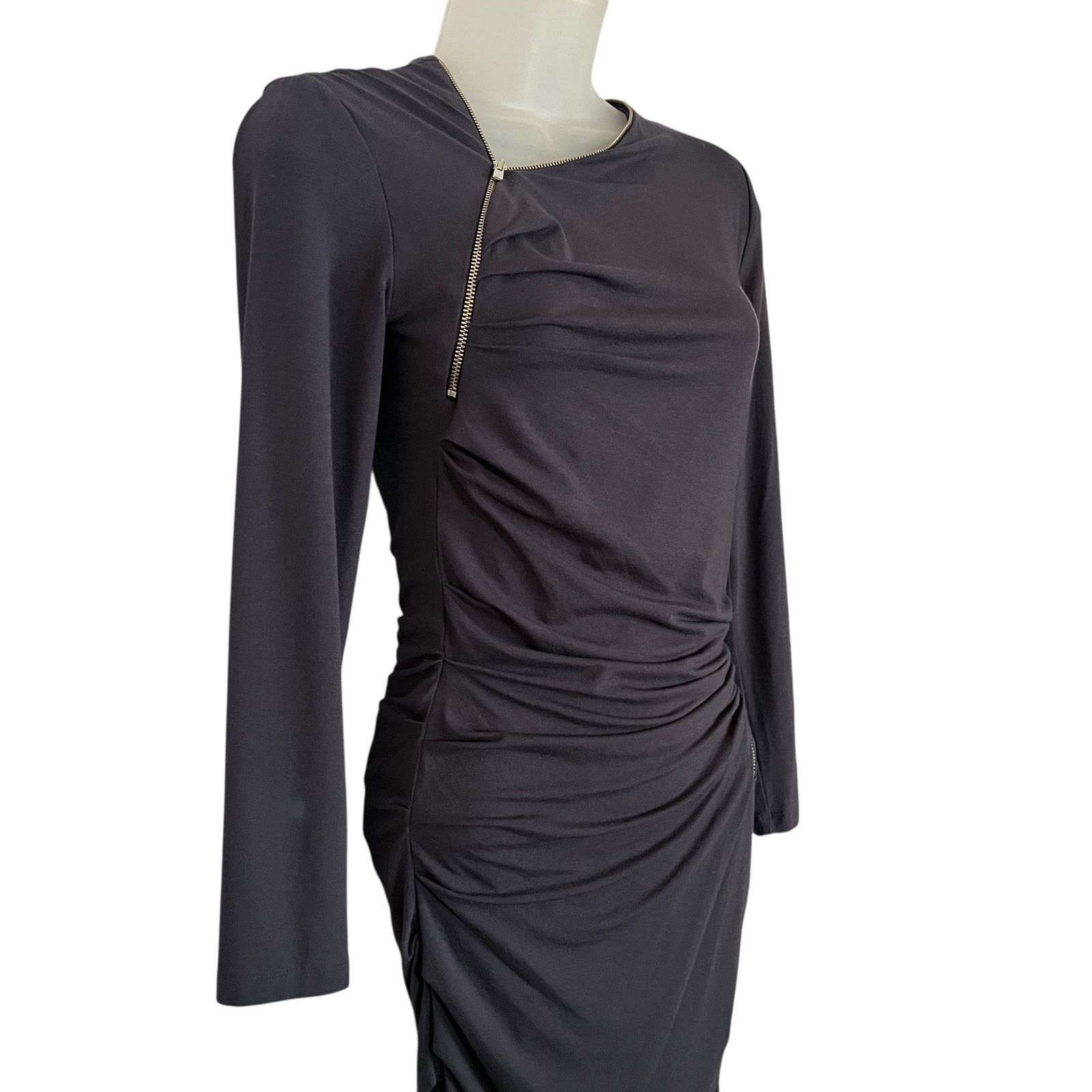 Maje Maje Rouage Dark Blue Asymmetric Zipper Bodycon Mini Dress Size M / US 6-8 / IT 42-44 - 8 Thumbnail