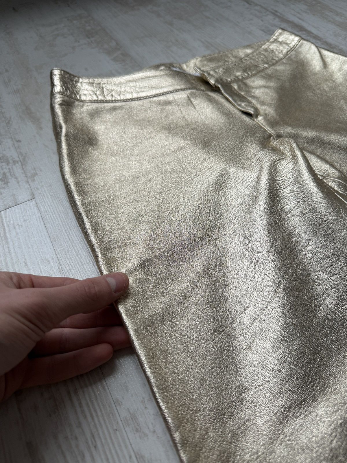 Marni MARNI Gold Metallic Leather Straight Trousers IT 38 Luxury Size 26" / US 2 / IT 38 - 8 Thumbnail