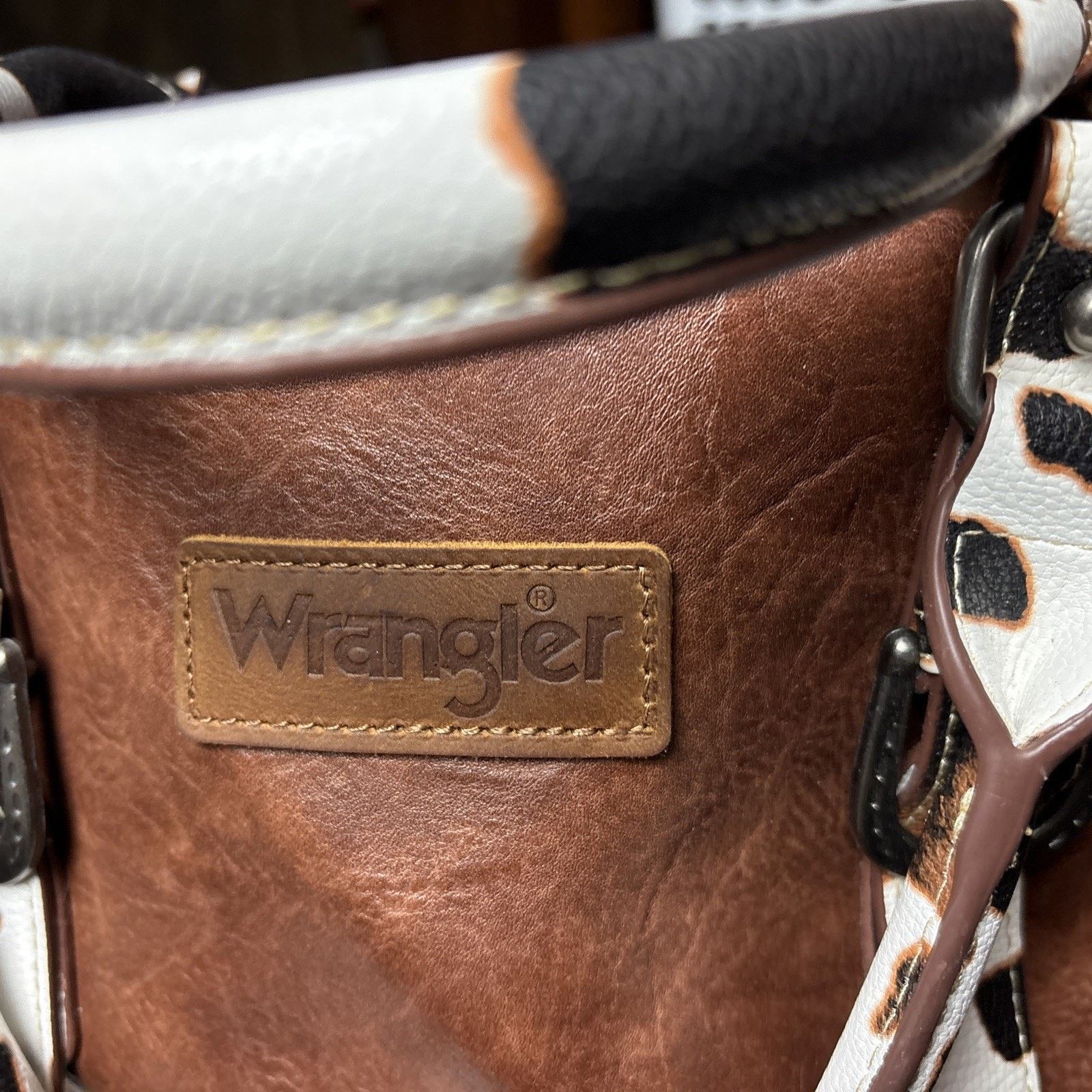 Wrangler Wrangler Western Cow Print Handbag Satchel Brown Crossbody Size ONE SIZE - 10 Thumbnail