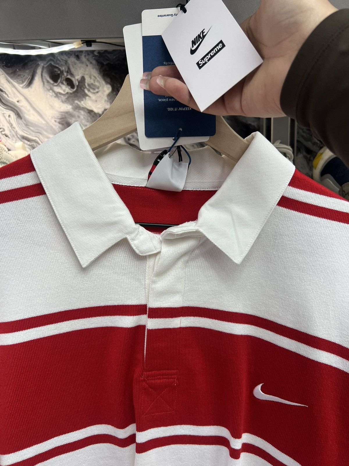 Nike Supreme x Nike Stripe Rugby Red Shirt Size US XL / EU 56 / 4 - 7 Thumbnail