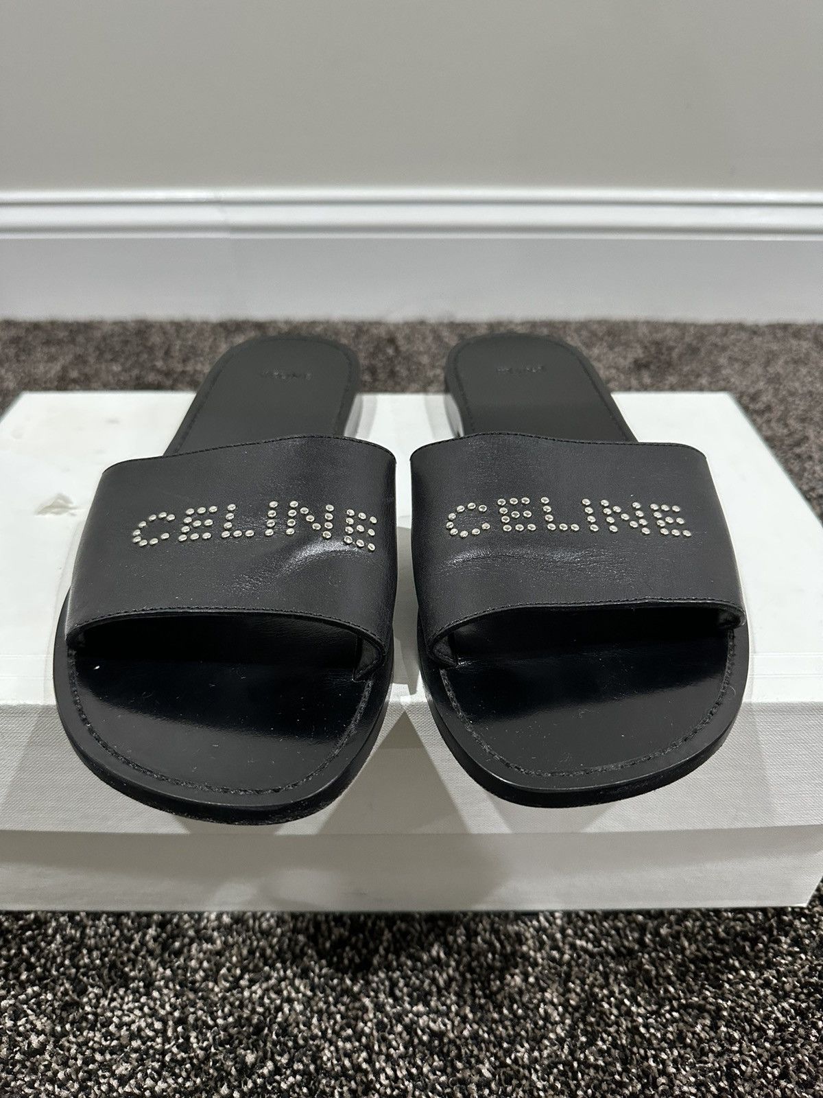 Celine × Hedi Slimane Celine x Hedi Slimane Studded Logo Black Leather Sandal Size US 9 / EU 42 - 5 Thumbnail