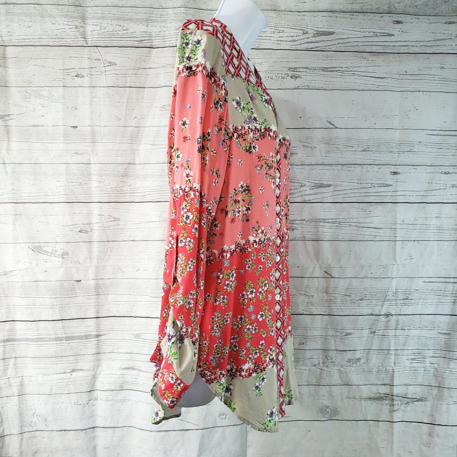 Olive Olive Hill Womens Button Front Shirt Sz M Pink Floral Long Sleeve Rayon Size M / US 6-8 / IT 42-44 - 3 Thumbnail