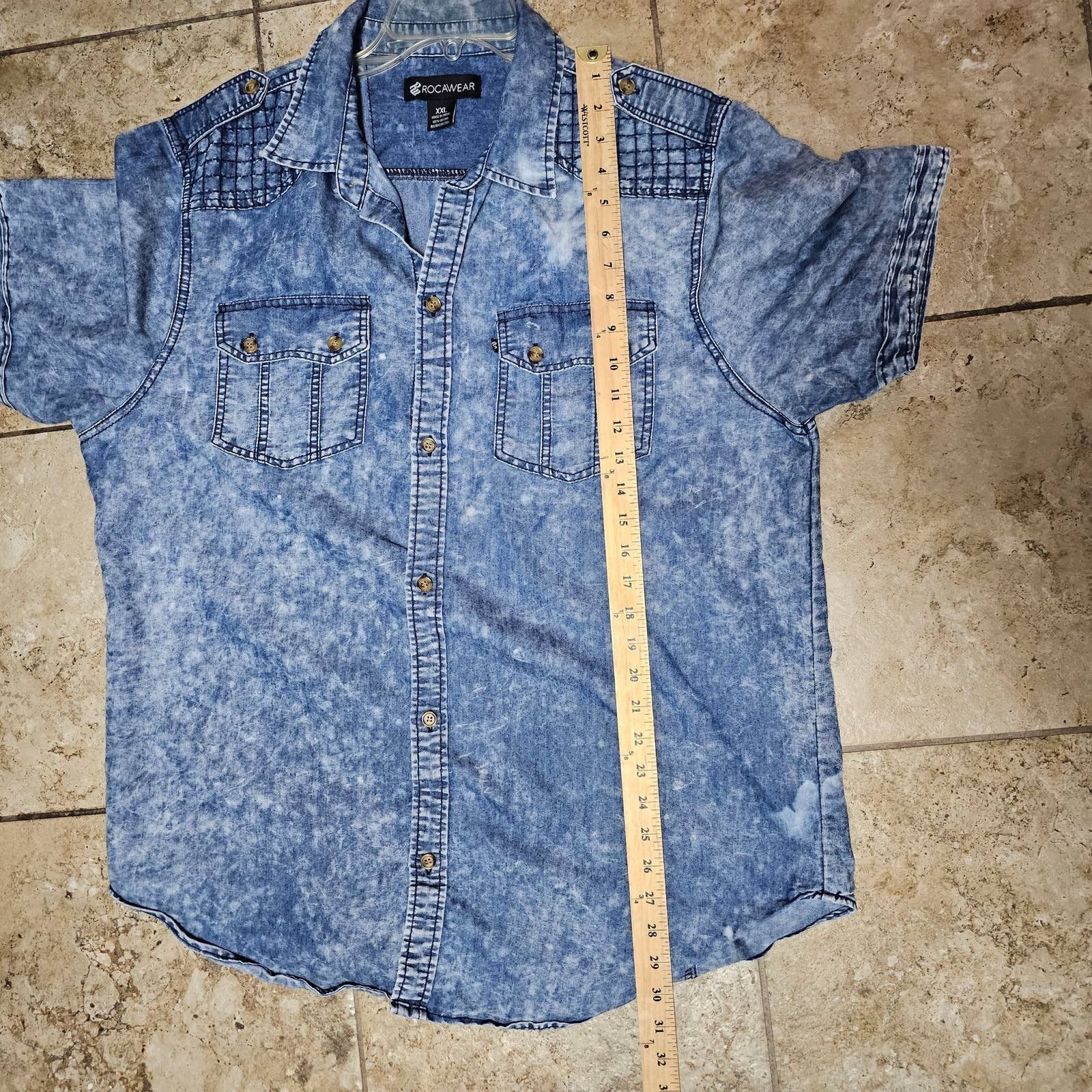 Rocawear Rocawear Denim Bleach Out Short Sleeve Cotton Shirt Size XXL Size US XXL / EU 58 / 5 - 6 Thumbnail