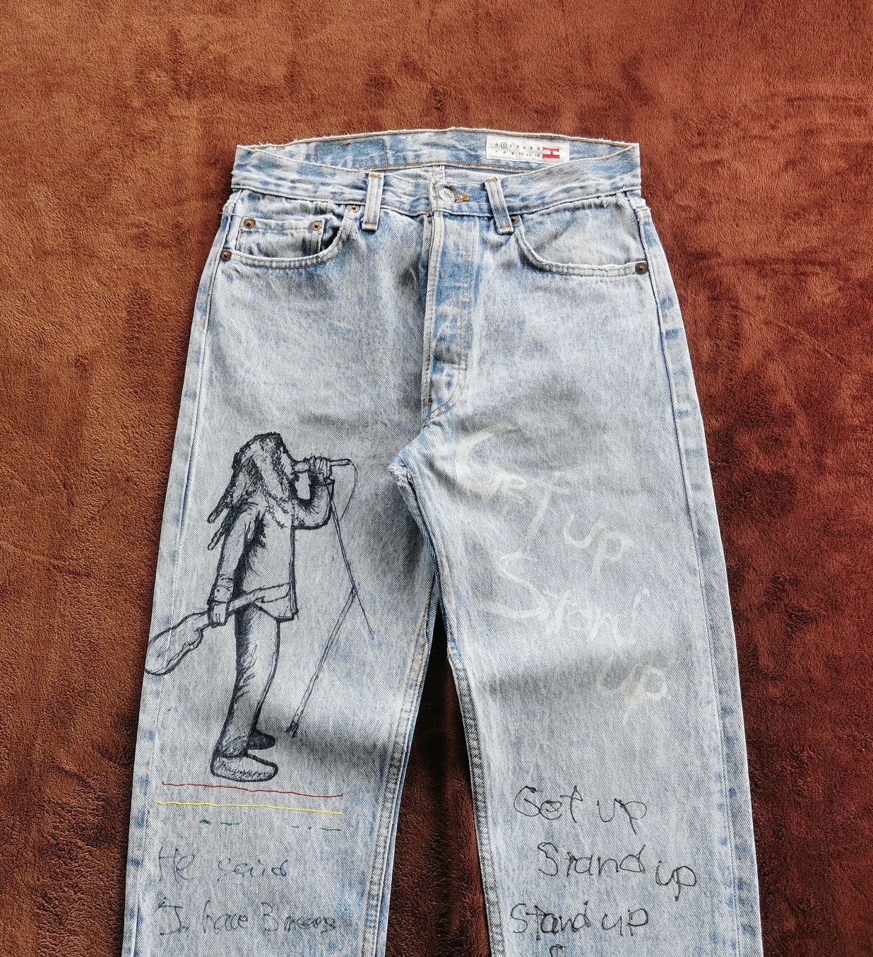 Levi's 90s Vintage Levis 501 Bob Marley Hitomi Handmade Denim Jeans Size US 28 / EU 44 - 1 Thumbnail