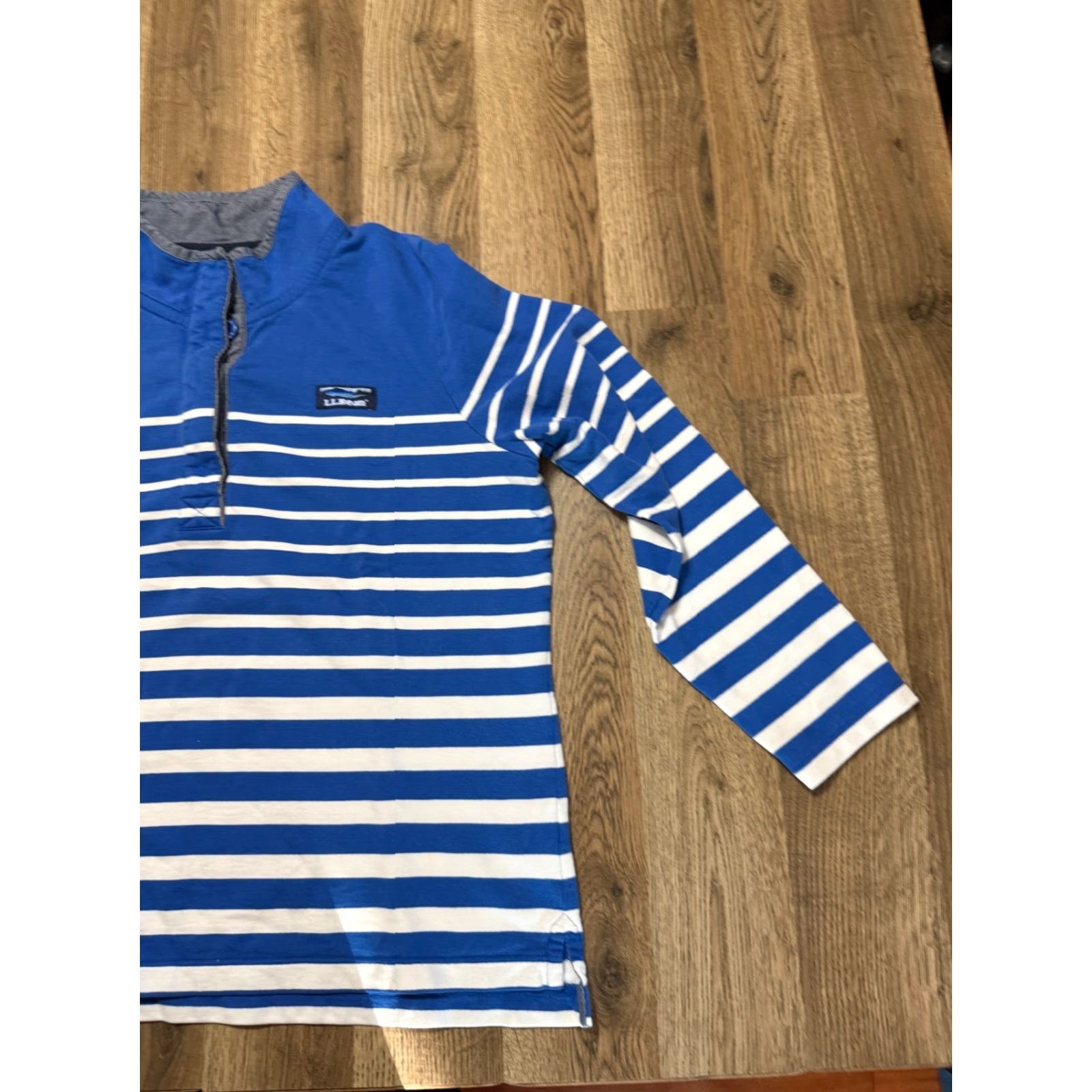 Vintage L.L. Bean Shirt Women's Large Petite Blue White Striped Long Sleeve 1/4 Button Size L / US 10 / IT 46 - 4 Thumbnail