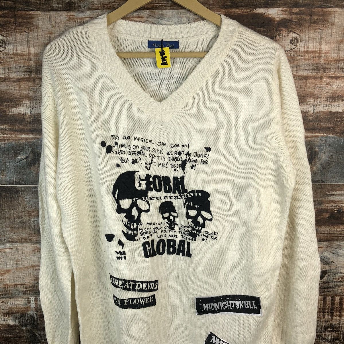 Japanese Brand Das Ziel White skull punk Knitwear #A1888 Size L / US 10 / IT 46 - 5 Thumbnail
