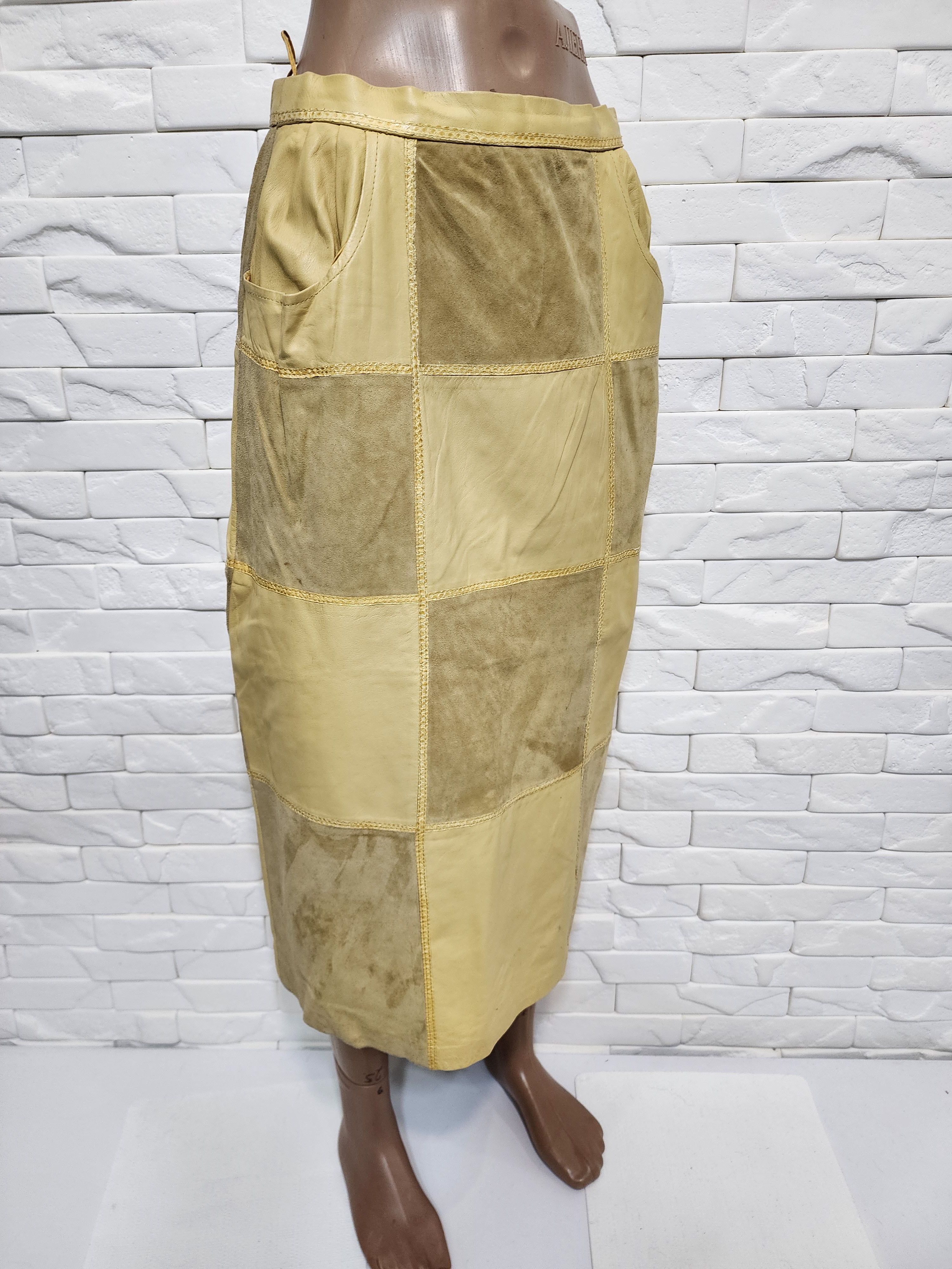 Genuine Leather Yellow Suede Leather Skirt: Size 27" / US 4 / IT 40 - 3 Thumbnail