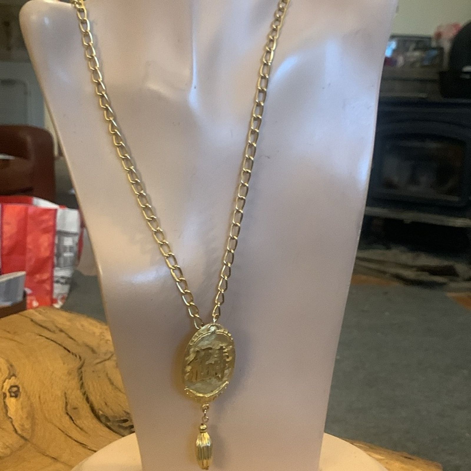 Vintage Chinese golden pendant good luck,prosperity pendant & chain Size ONE SIZE - 5 Thumbnail