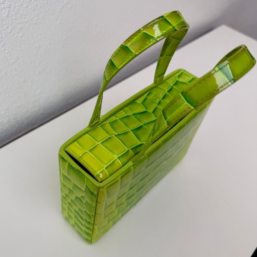 Amina Muaddi EUC Amina Muaddi Mini Croc Embossed Lime Green Bag Size ONE SIZE - 13 Thumbnail
