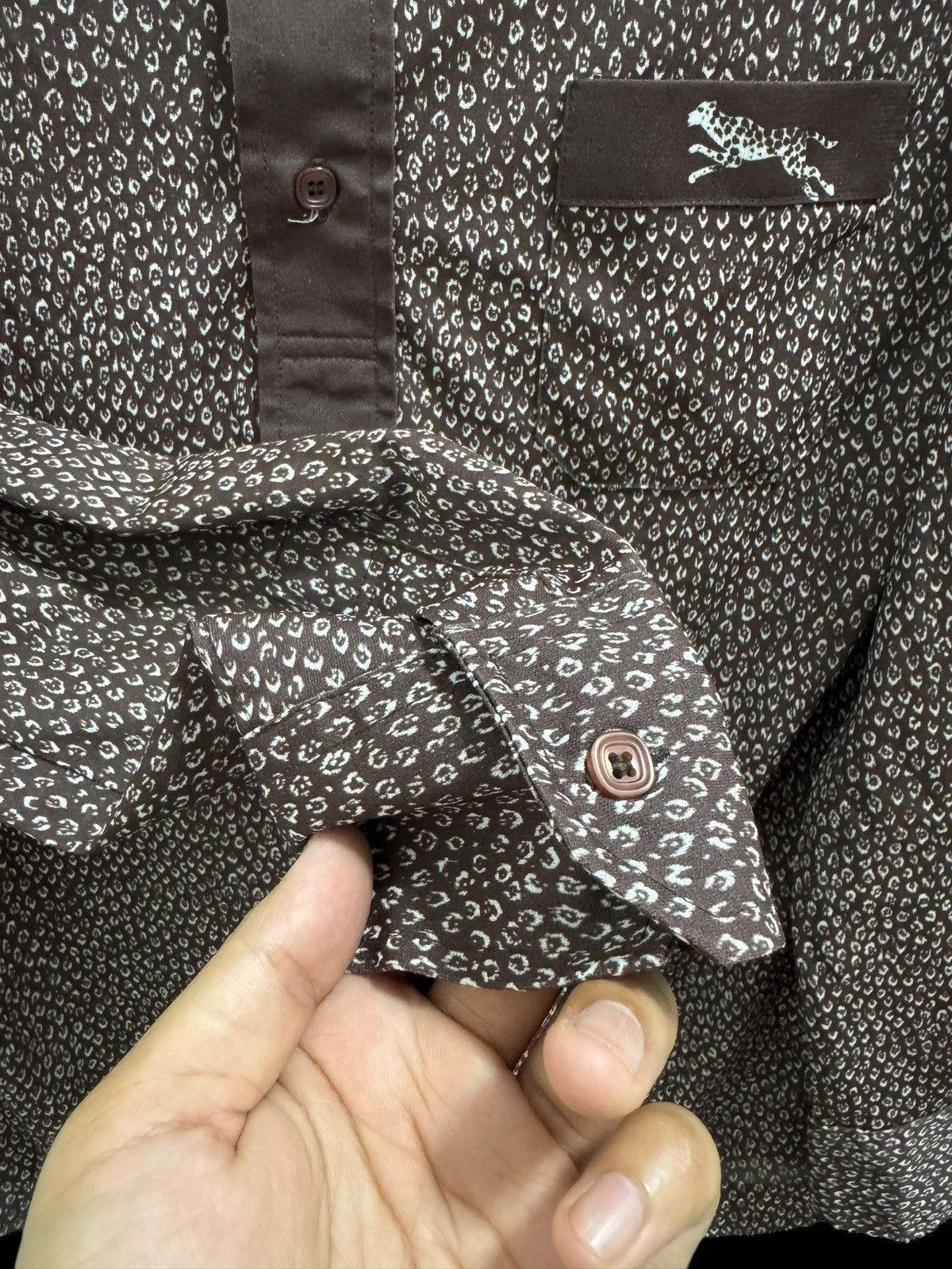 Other × Vintage VINTAGE 70’s HIPPIES LONGSLEEVE COLLAR POLO LEOPARD CAMO Size US S / EU 44-46 / 1 - 5 Thumbnail