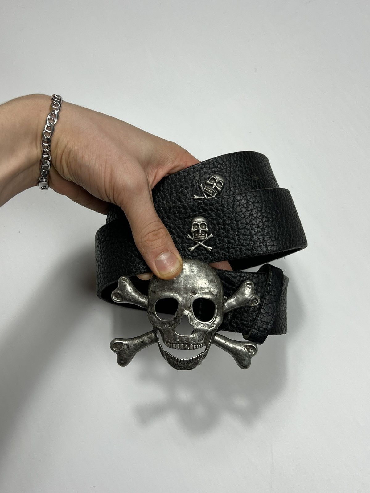 Leather Skeleton Skull Leather Belt Punk Y2K Size 110 cm Size ONE SIZE - 2 Thumbnail