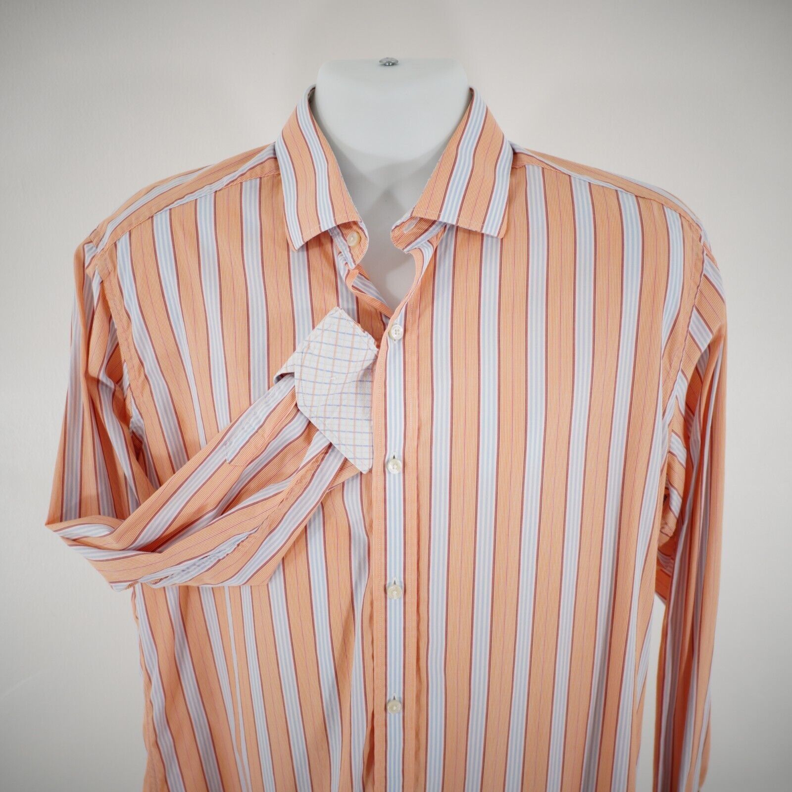 Tailorbyrd Tailorbyrd Orange Blue Striped Flip Cuff Pocket Large Collar Size US L / EU 52-54 / 3 - 1 Thumbnail